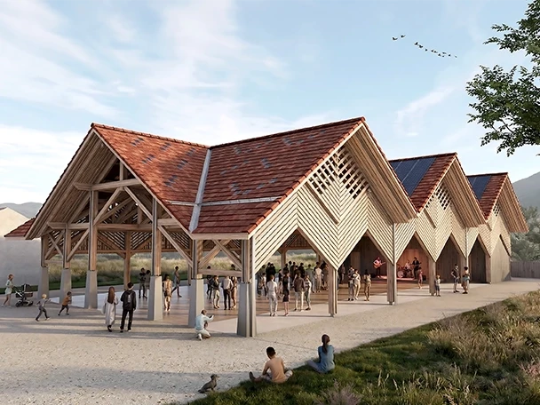 Perspective 3D Architecture concours Halle mise en scène d'été Multi-usage-Studio KOB