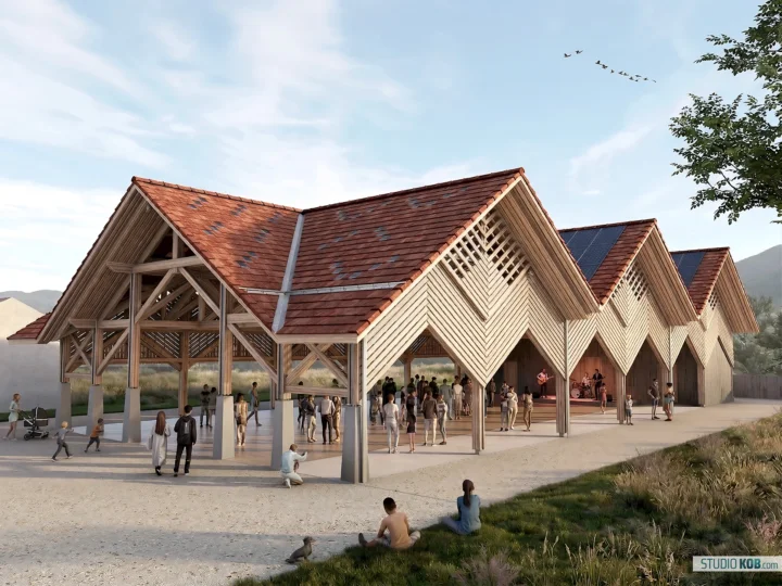Perspective 3D concours Architecture Halle mise en scène d'été -Studio KOB