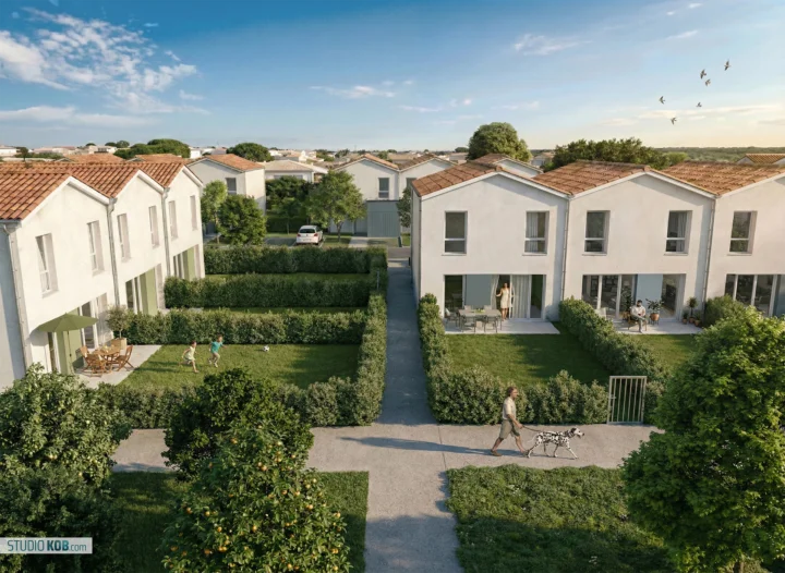 Rendu piéton immersif : insertion paysagère 3D projet architectural à hauteur d'homme